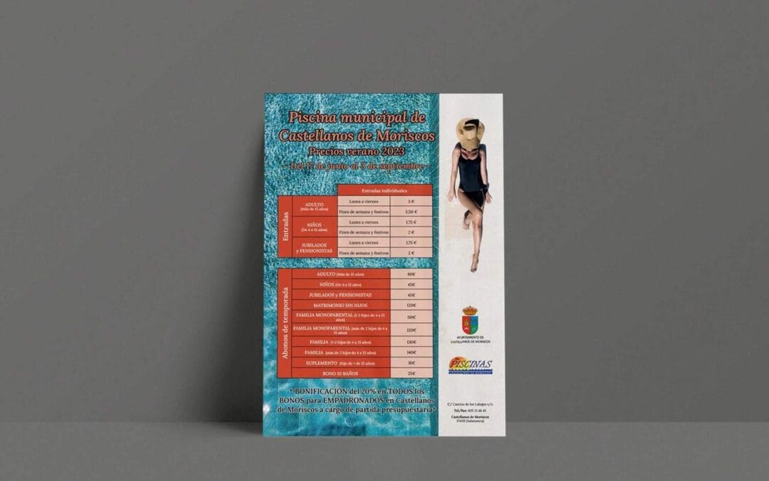 Cartel informativo sobre el precio de una piscina municipal