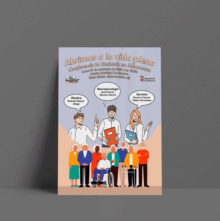 Cartel de la conferencia de geriatría abrimos a la vida plena