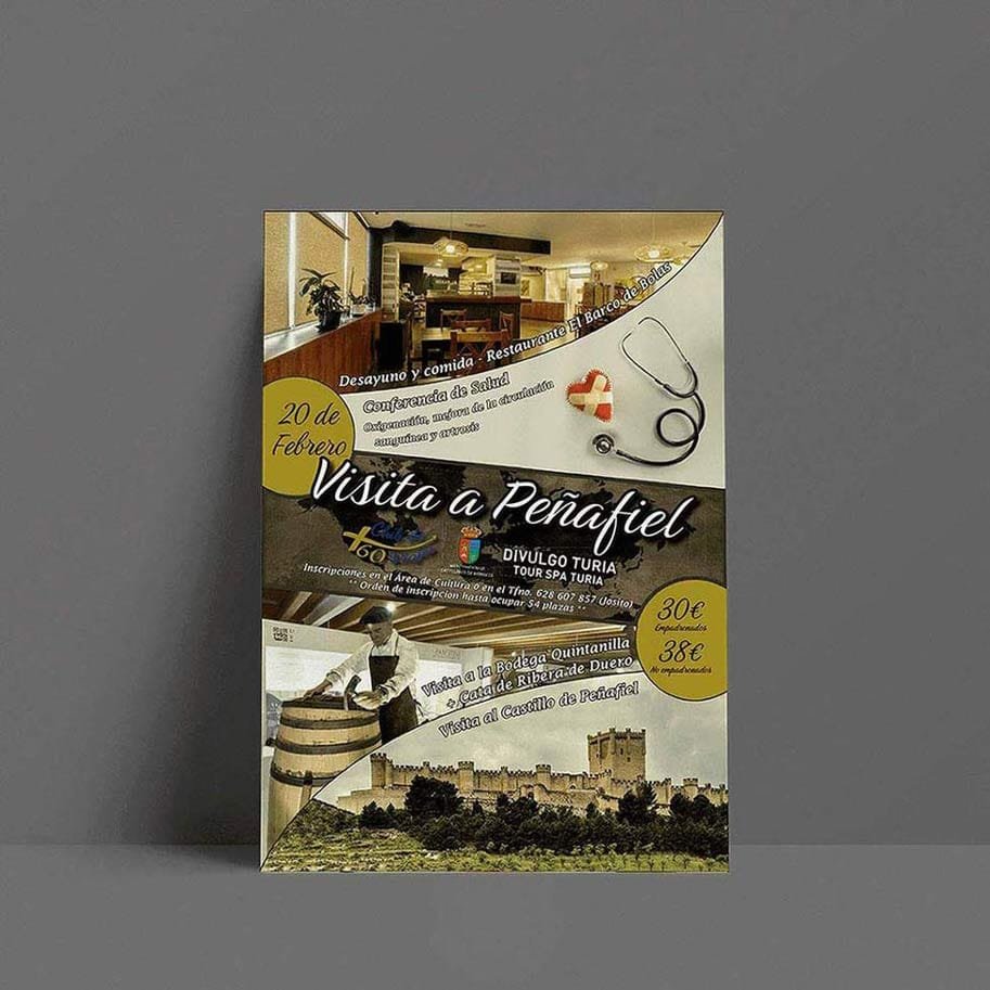 Cartel de publicidad de una visita a la localidad de Peñafiel